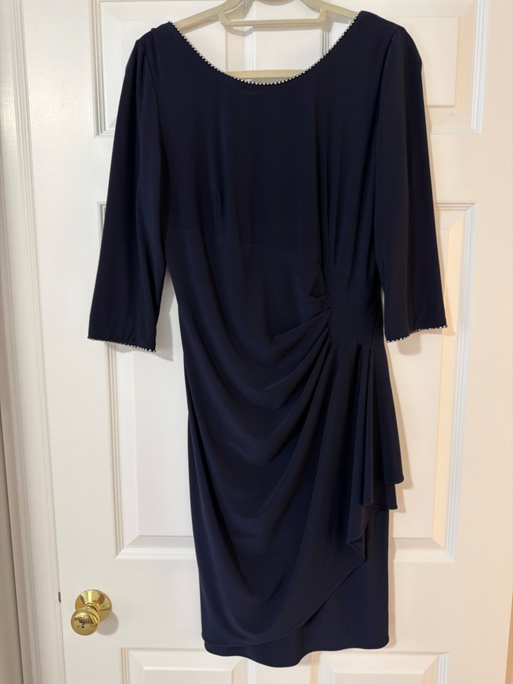 Alex Evenings Navy Long-Sleeve Draped Evening Dress